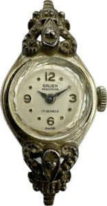 Vintage Gruen 17 Jewel Ladies Mechanical Wristwatch N225R Fancy w 2 Diamonds - Picture 1 of 6