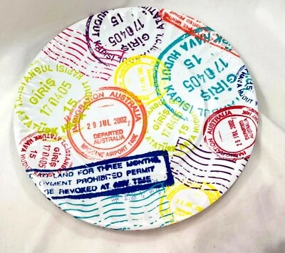 Juego de 4 platos de cena de melamina Max Studio 10,5" ranuras para platos de papel de sello postal Foto 1 de 4