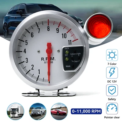 5" 12V Car Tachometer Gauge LED 0-11000 RPM Speed Meter + Shift Light Universal - Image 1 of 4