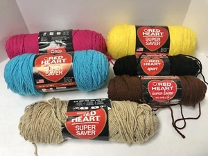 Red Heart Super Saver Yarn Lot 6 Rolls And 2 Rolls Misc. Brand - Picture 1 of 5