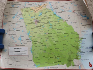 Mapa de pared de Georgia para hogar o aula laminado 42"" x 32"" geografía estatal grande - Imagen 1 de 3