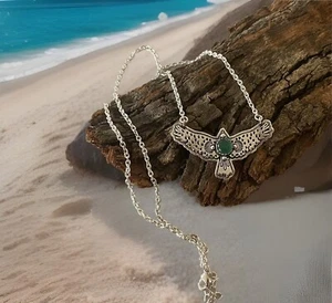 Green Onyx Eagle Gemstone Pendant Necklace- 925 Sterling Silver Plated-New - Picture 1 of 3