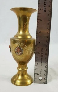 Vintage 7" Messing Vase mit geschnitzten geätzten Perlen Verzierungen - Bild 1 von 8