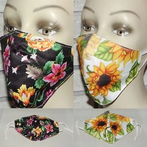 LOT OF 2 COLORFUL FLOWERS FLORAL WASHABLE COTTON ADJUSTABLE FACE MASK INDIANA - Picture 1 of 1