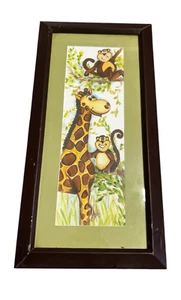Gina Byrd Framed Signed Wall Art Giraffe Monkey Kids Room Bathroom - Picture 1 of 7