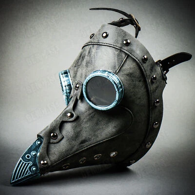 Grey Plague Doctor Masquerade Blue Raven Bird Nose Halloween Costume Party Mask - Image 1 of 4