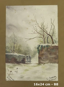 Painting Antique Signed Dated 1912 landscape With Snow And Dedication paper B8 - Photo 1 sur 9