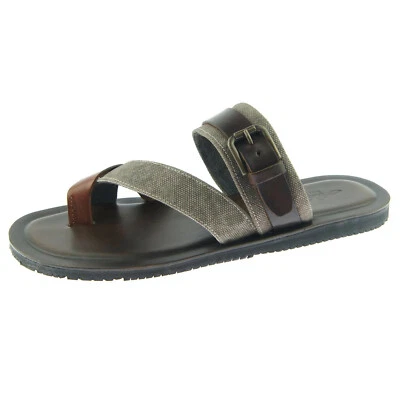 Alex D "Destin" Men's Leather/Textile Slide Thong Sandals, Italy, Brown/Multi - Image 1 of 4