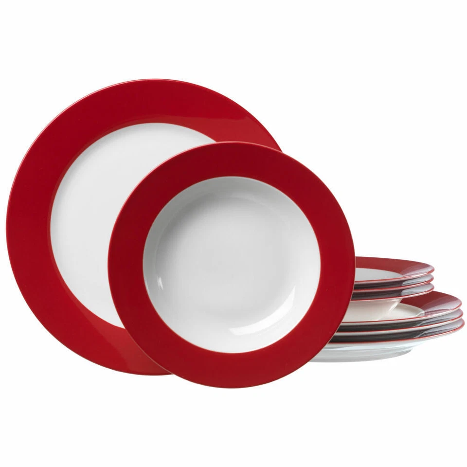 Ritzenhoff & Breker Doppio Dinner Service 8 Piece Dinnerware Set Round Porcelain Red - Image 1 of 1