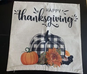 Happy Thanksgiving Pumpkin Cloth Zip Pillow Cover 17.5 x 17 - Picture 1 of 2