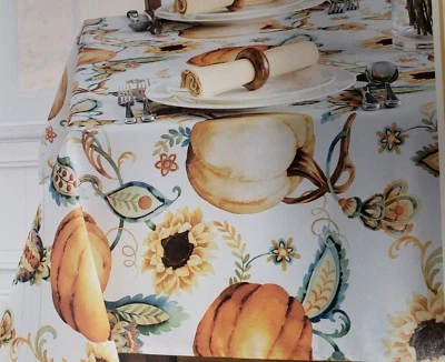 Printed Linen Tablecloth 70" ROUND (4-6 ppl)  FALL HARVEST, AUTUMN BLISS by BM - Image 1 of 4