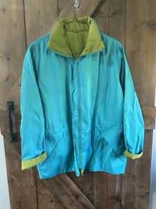 MYCRA PAC NOW M/L Green/Blue Reversible Zip Raincoat Hidden Hood (38) - Picture 1 of 8
