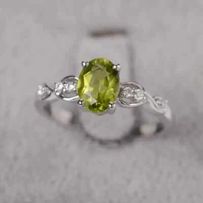 Peridot ring sterling silver engagement ring August birthstone oval cut ring - Image 1 of 3