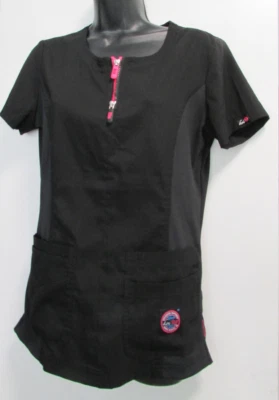 Mujer S WORK SMOCK TOP SS Negro y Rosa Pullover Bolsillos KOI LITE de CA Foto 1 de 4