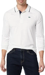 Lacoste Men's Long Sleeve Ultra Dry Polo Shirt, White/Nayy Blue, Size 4-M - Picture 1 of 2