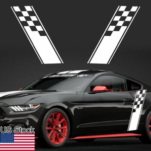 2x Universal White Sport Checkered Flag Car Side Door Fender Vinyl Decal Sticker - Picture 1 of 4