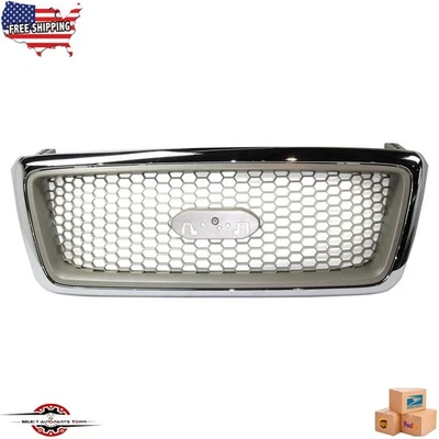 Fits 2004-2008 Ford F-150 Front Grille Chrome Shell with Beige Insert Plastic Foto 1 de 4