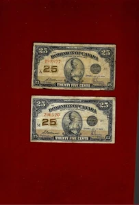 DOMINION OF CANADA 2 X 1923 25 CTS SHINPLASTERS M/S CIRCULATED PAIR - Picture 1 of 2