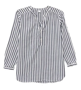 Old Navy, Gray and White Striped Long Sleeve Half Button Pullover Shirt, size L - Picture 1 of 4