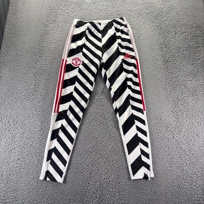 Adidas Manchester United Soccer Track Pant Mens Small Black White Tapered Strips - Image 1 of 4