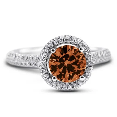 Anillo de piedra lateral halo 18k diamantes extraídos tierra redonda VS1 1,53 CT rojo VS1 Foto 1 de 4