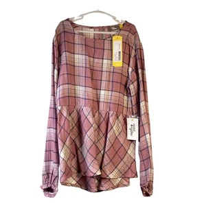 Rumi + Ryder The Peplum Flanell super weich rosa kariert Größe M (8-10) Neu mit Etikett - Bild 1 von 6