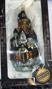 7” Tall  Dracula Castle Halloween Max Glass Ornament Blown Glass Made In Poland - Picture 1 of 3