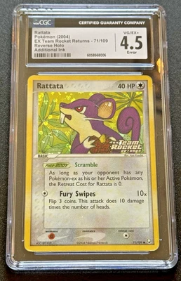 Error Rattata 71/109 EX TRR Reverse Holo Pokemon Card | CGC 4.5 VG/EX+ - Image 1 of 2