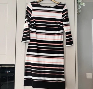 Atmosphere Black Cream Blush Pink Striped Dress UK 10 BNWT Knee Length Stretch - Picture 1 of 6