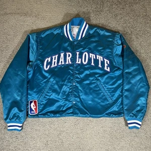 Charlotte Hornets Starter Jacket Satin Coat Bomber Vintage 80s NBA Mens Size XL - Picture 1 of 21