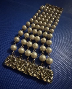 Antique Victorian Unmarked 6 Strand Pearl Bracelet Box clasp and flower design - Picture 1 of 18