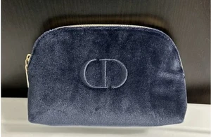 Christian DIOR Beauty CD Logo Navy Blue Velvet Cosmetic Makeup Zip Bag Pouch New - Picture 1 of 5
