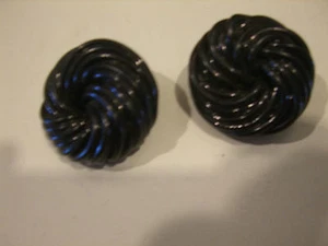 ANTIQUE BLACK EARLY PLASTIC "KNOTTED" BUTTONS: PAIR 1 1/4" ELEGANT LUXURIOUS  - Picture 1 of 2