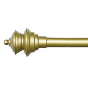 Adjustable Decorative Window Curtain Rod Gold Metal Ribbed Finials + Hardware - Picture 1 of 1
