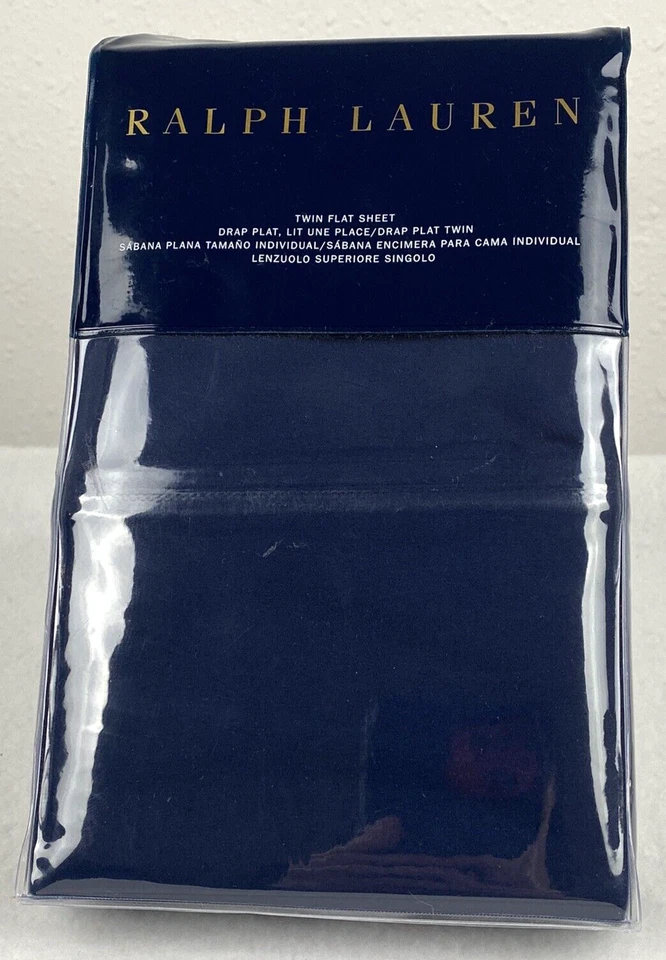 Ralph Lauren RL 464 Percale Twin Flat Sheet Polo Navy Orig