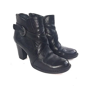 Born Shola Mujer Negro Cremallera Lateral Tacón Apilado Botines Botas EE. UU. Talla 7 Usadas en Excelente Condición - Imagen 1 de 12