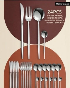 Set De Cubiertos En Acero Inoxidable Color Plata 24 Piezas - Imagen 1 de 3