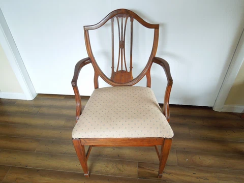 Antique Vintage Mahogany Georgian Hepplewhite Dining Armchair w Upholstered Seat Cover