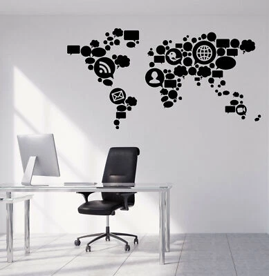 Vinyl Decal Wall Sticker Signs Social Media World Map Decor (n1258) - Image 1 of 3
