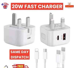 25W Quick Charger UK Plug Fast Wall Charger Power Adapter 2 Port USB-C PD Type C - Zdjęcie 1 z 6