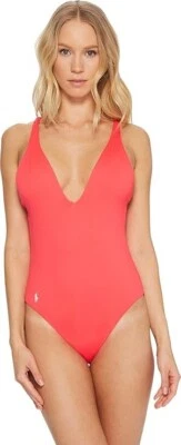 Polo Ralph Lauren Womens Modern Solids Plunge X-Back Mio Coral LG - Image 1 of 2