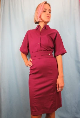 NWT GUCCI WINE  COTTON KIMONO SLEEVE BUTTON BELTED MIDI DRESS 42 6 ITALY - Image 1 of 4