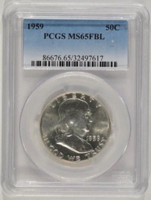 1959 Franklin Silver Half Dollar 50c PCGS MS65 FBL 32497617 - Image 1 of 4