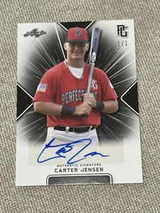 CARTER JENSEN 2020 Leaf Perfect Game AUTOGRAPH GAMEDAY BLANK BACK #1/1 ROYALS - Picture 1 of 4