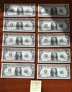 Dollar Bill Set Of 10 Sequential Special Fancy Serial Numbers Bank Crisp 2021 - Picture 1 of 2