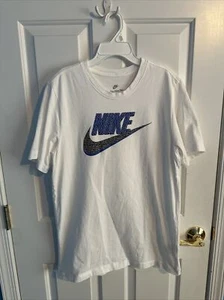 Men Medium Nike White Blue Black Short Sleeve Top Gently Used - Picture 1 of 2