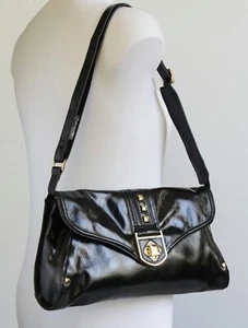 SADDLER , CONVERTIBLE GLAZED BLACK LEATHER SHOULDER BAG / CLUTCH BAG , VTG. Med - Picture 1 of 17