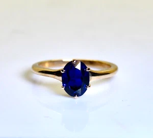 Gorgeous 14K Solid Gold 1.25 Ct Simulated Oval Sapphire Ring, Size 6 - Picture 1 of 4