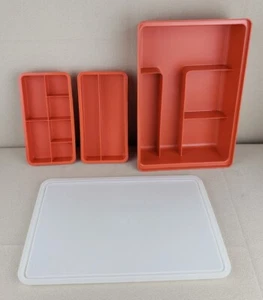 VTG 4 Pc TUPPERWARE Tuppercraft ORGANIZER Box Lid Inserts Orange Crafts 1421-7  - Picture 1 of 12