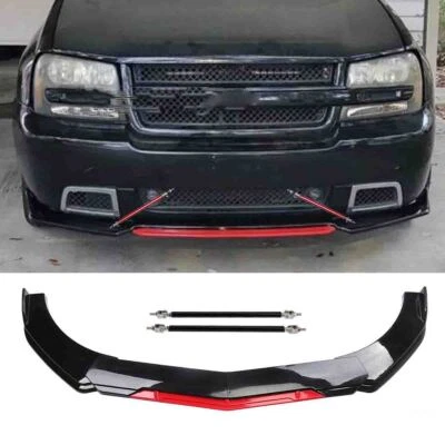 For Chevy Trailblazer SS Gloss Black+Red Front Bumper Lip Splitter + Strut Rods - Image 1 of 4